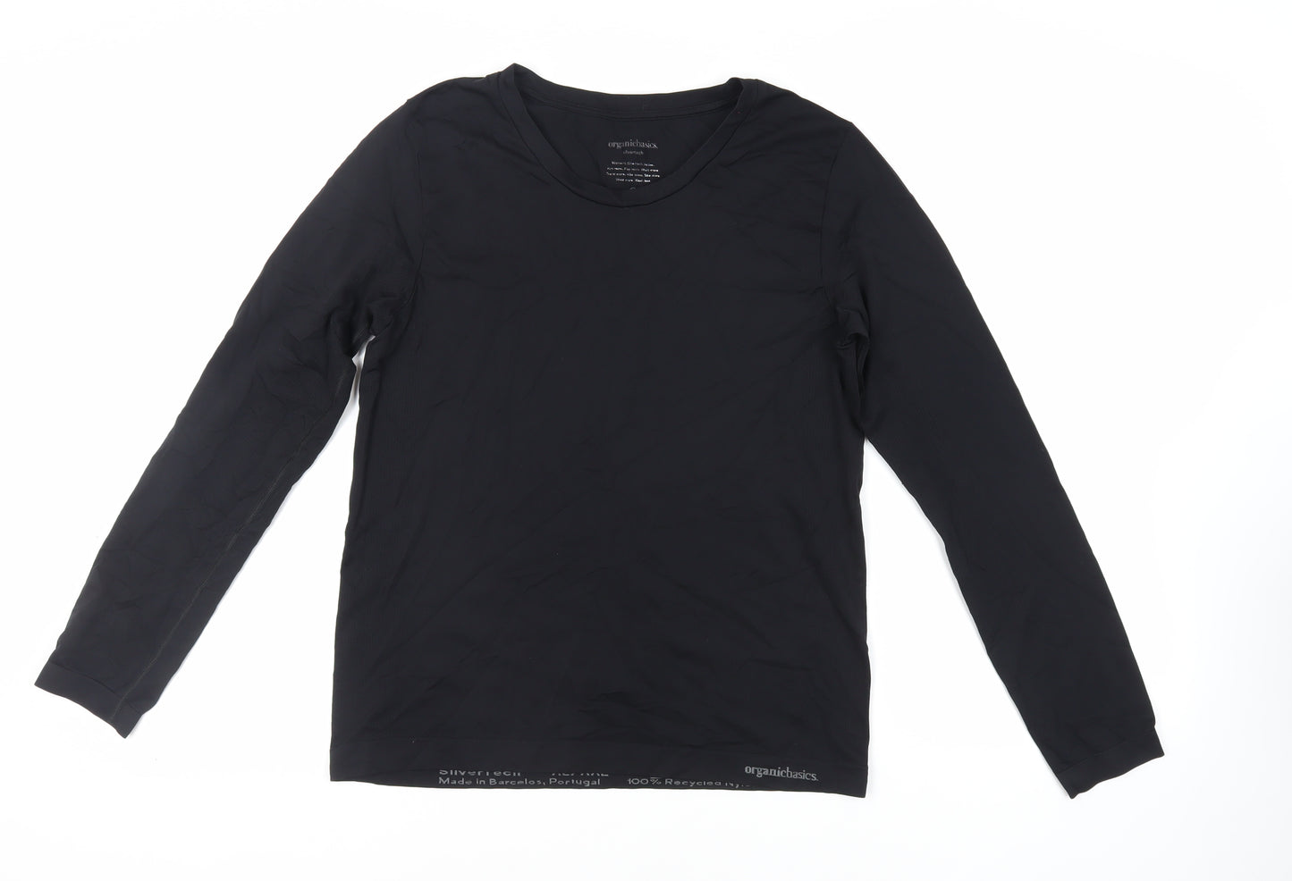 Organic Basics Womens Black Nylon Basic T-Shirt Size XL Crew Neck Pullover - Gym Workout Running