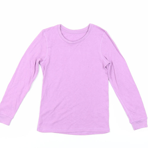 Marks and Spencer Girls Purple Cotton Pullover T-Shirt Size 9-10 Years Crew Neck Pullover - Thermal