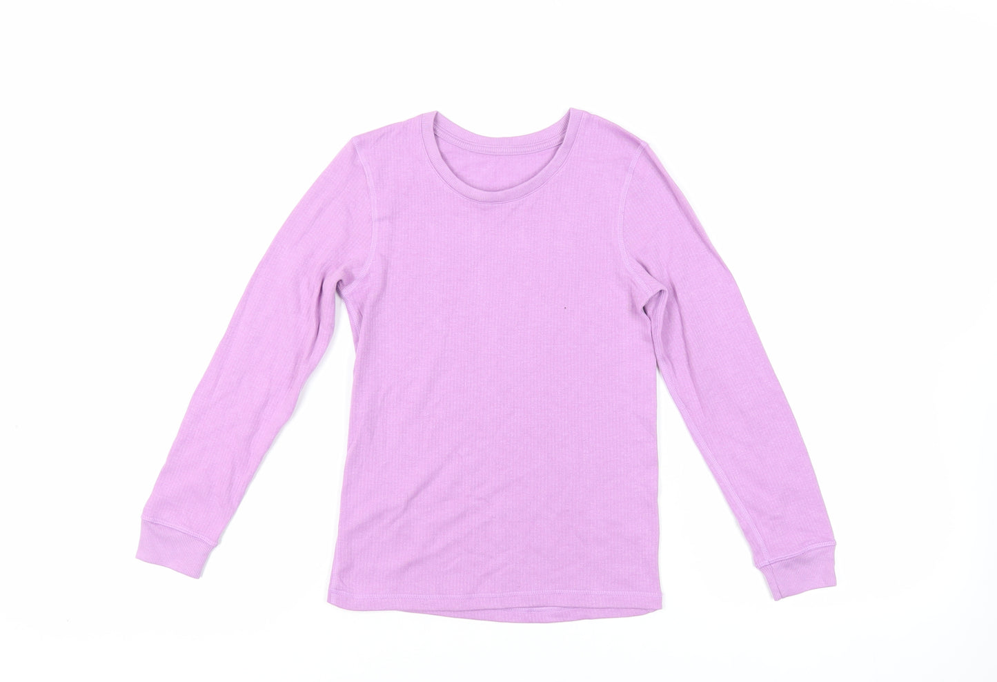 Marks and Spencer Girls Purple Cotton Pullover T-Shirt Size 9-10 Years Crew Neck Pullover - Thermal