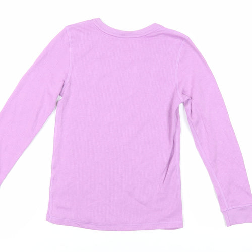 Marks and Spencer Girls Purple Cotton Pullover T-Shirt Size 9-10 Years Crew Neck Pullover - Thermal