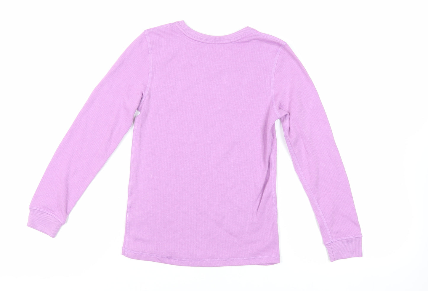 Marks and Spencer Girls Purple Cotton Pullover T-Shirt Size 9-10 Years Crew Neck Pullover - Thermal