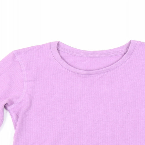 Marks and Spencer Girls Purple Cotton Pullover T-Shirt Size 9-10 Years Crew Neck Pullover - Thermal