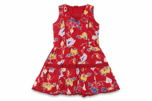 Front view of Next women’s red floral cotton fit & flare, size UK 12, v-neck pullover