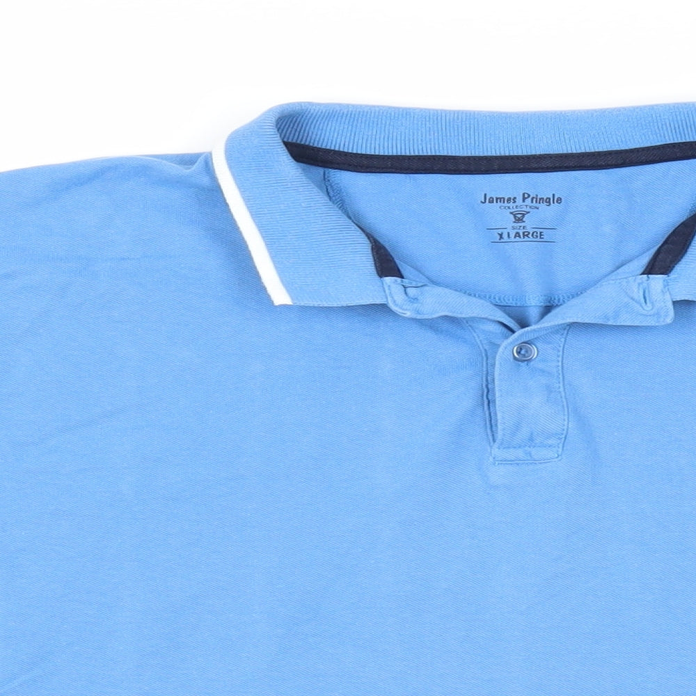 James Pringle Mens Blue Cotton Polo Size XL Collared Button