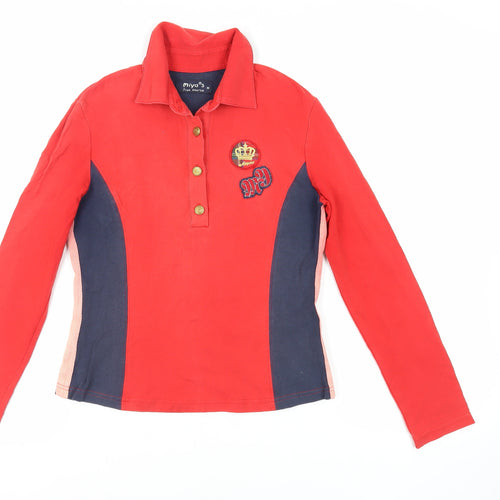 Miya's Womens Red Cotton Basic Polo Size M Collared - Embroidered Detail
