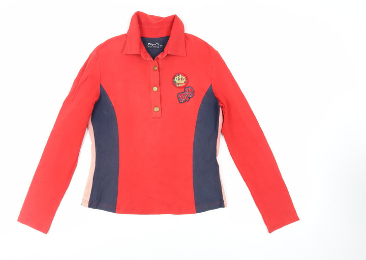 Miya's Womens Red Cotton Basic Polo Size M Collared - Embroidered Detail