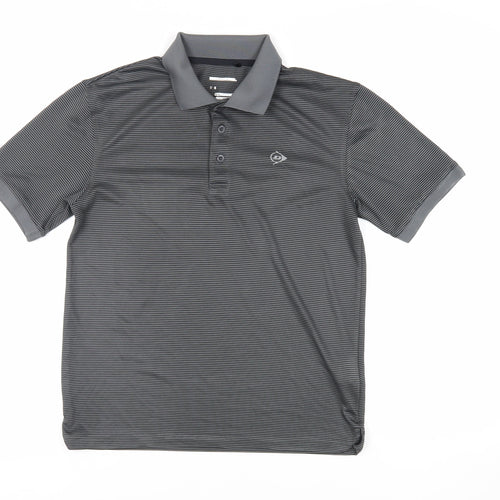 Dunlop Mens Grey Striped Polyester Polo Size S Collared Button