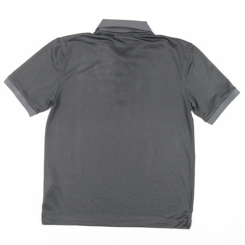Dunlop Mens Grey Striped Polyester Polo Size S Collared Button