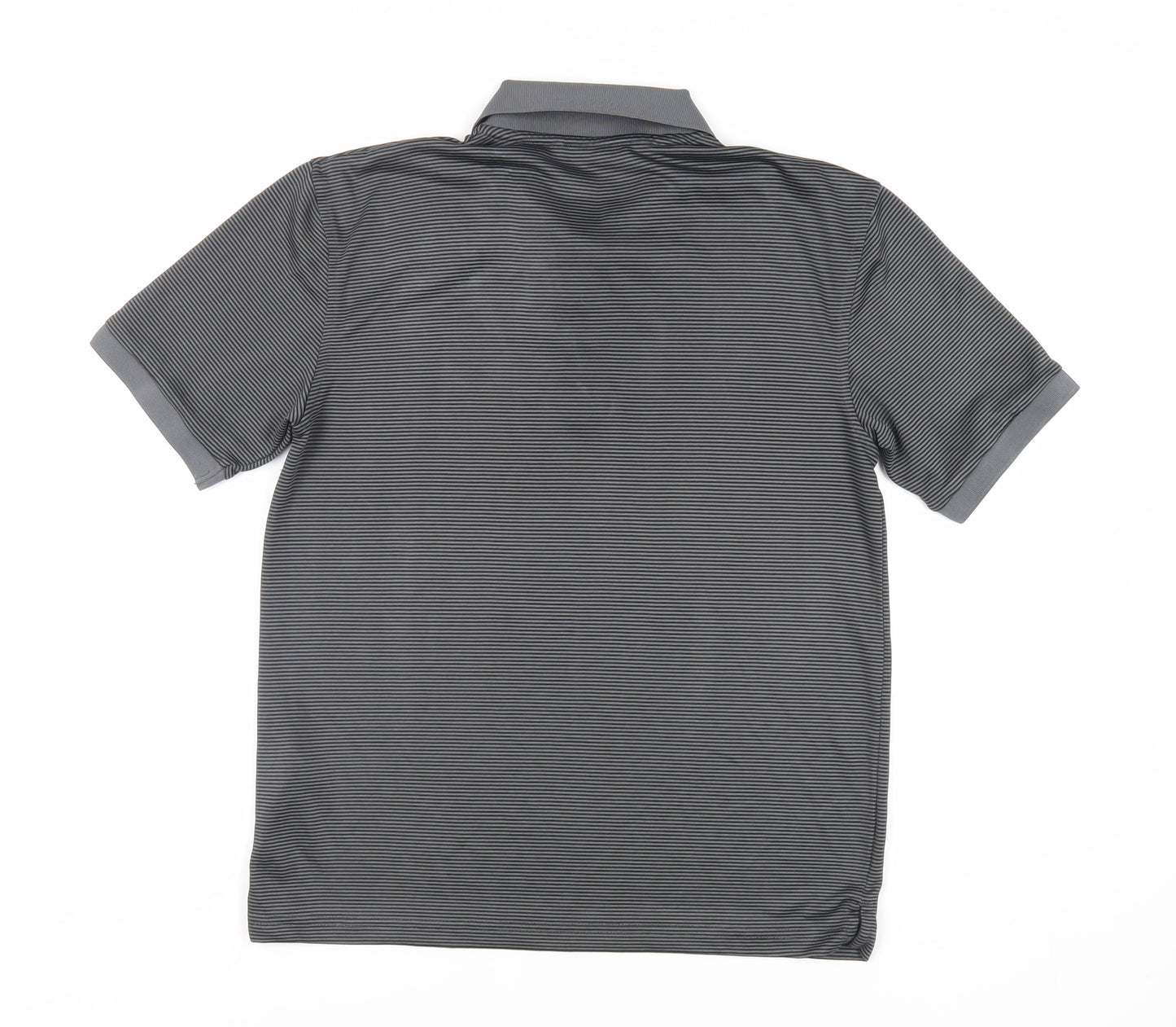 Dunlop Mens Grey Striped Polyester Polo Size S Collared Button