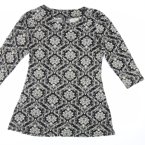 Izabel London Womens Black Paisley Acrylic Mini Size 16 Round Neck Pullover
