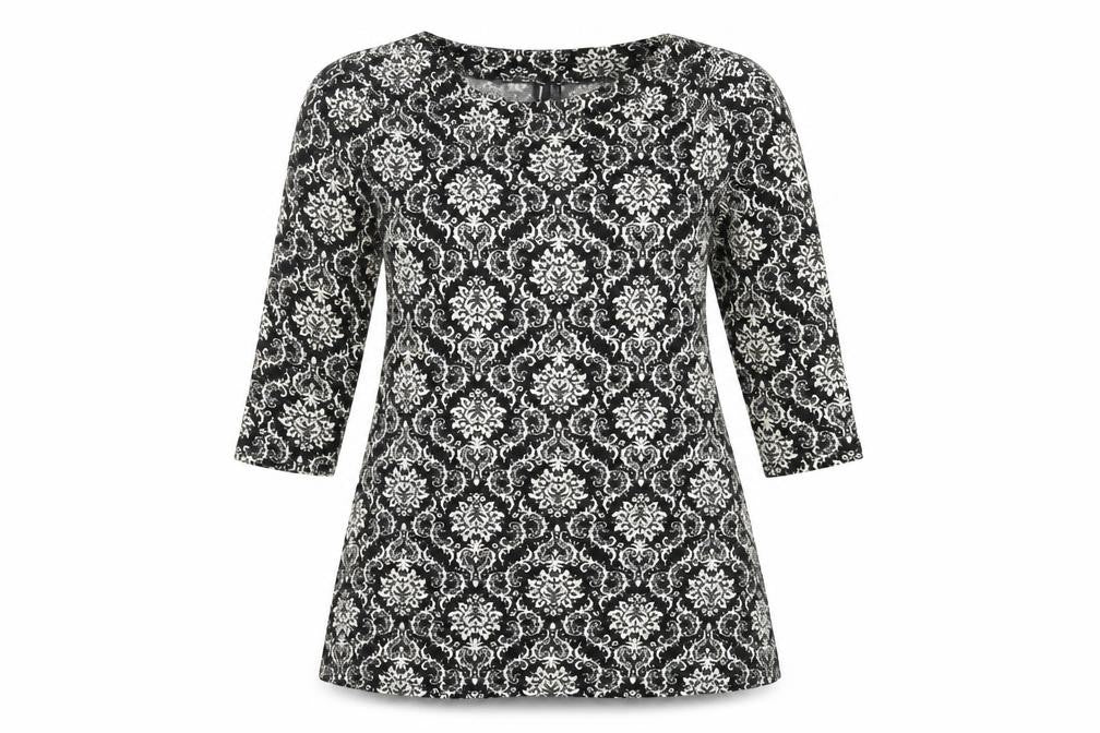 Izabel London Womens Black Paisley Acrylic Mini Size 16 Round Neck Pullover