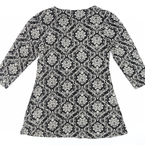 Izabel London Womens Black Paisley Acrylic Mini Size 16 Round Neck Pullover