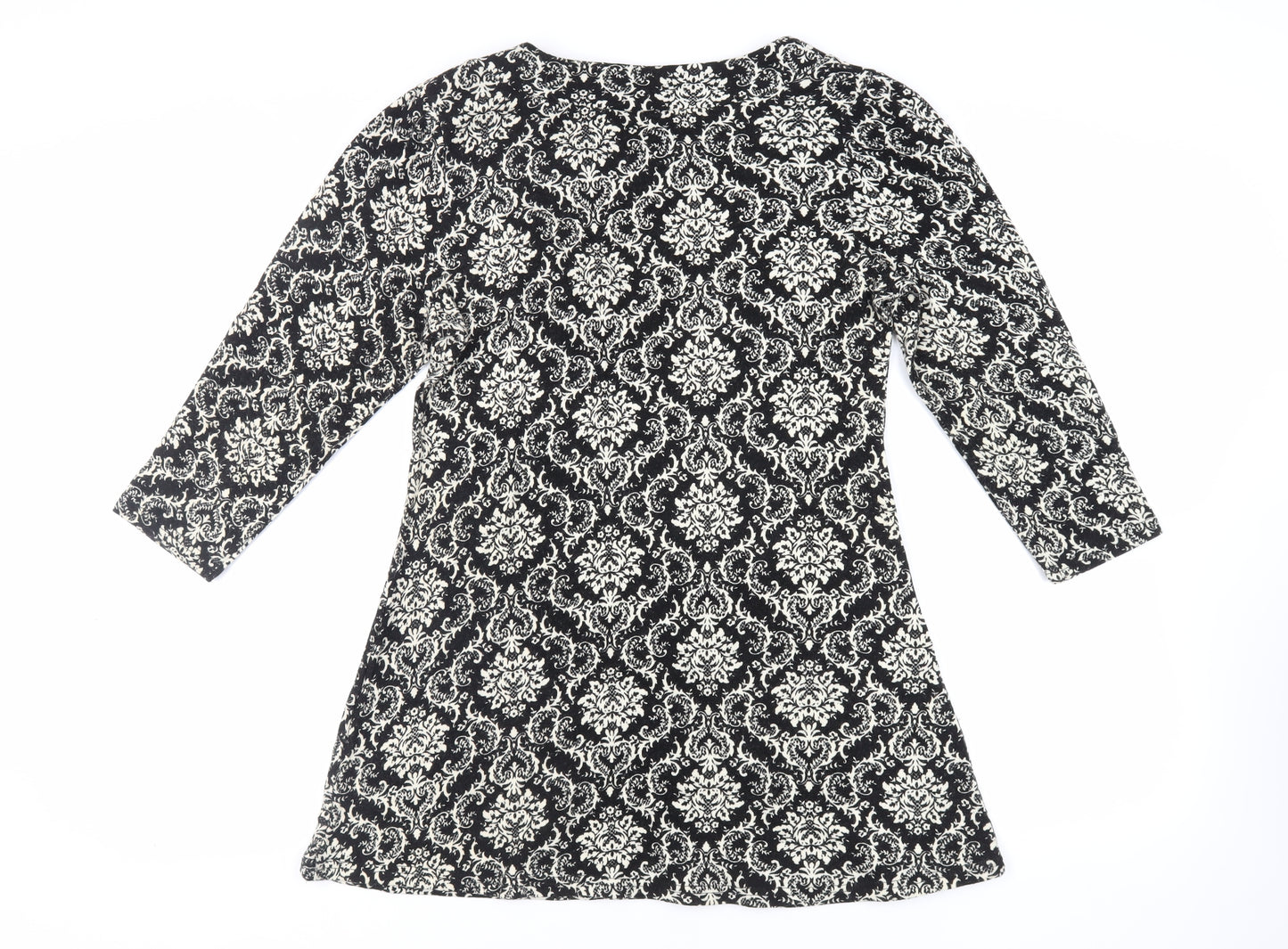 Izabel London Womens Black Paisley Acrylic Mini Size 16 Round Neck Pullover