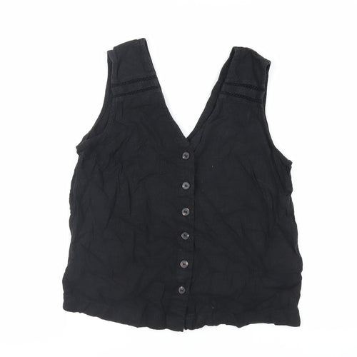 NEXT Womens Black Viscose Basic Button-Up Size 12 V-Neck