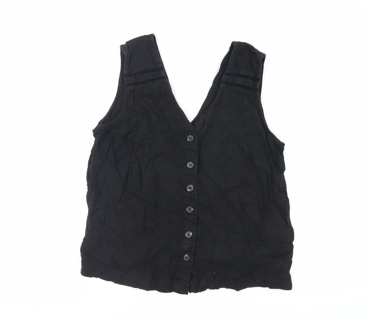 NEXT Womens Black Viscose Basic Button-Up Size 12 V-Neck