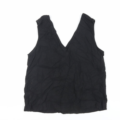 NEXT Womens Black Viscose Basic Button-Up Size 12 V-Neck
