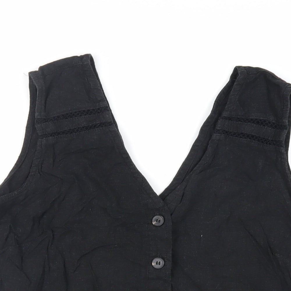 NEXT Womens Black Viscose Basic Button-Up Size 12 V-Neck