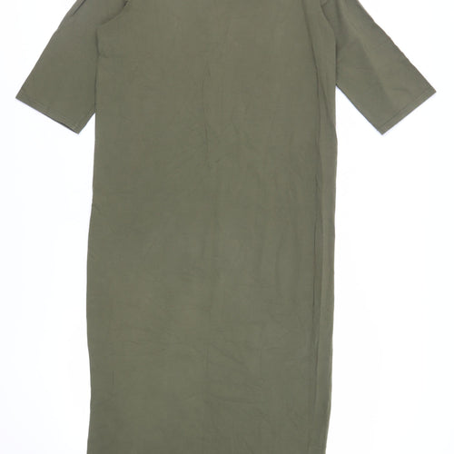 Hush Womens Green Cotton T-Shirt Dress Size M Boat Neck Pullover - Side Slit