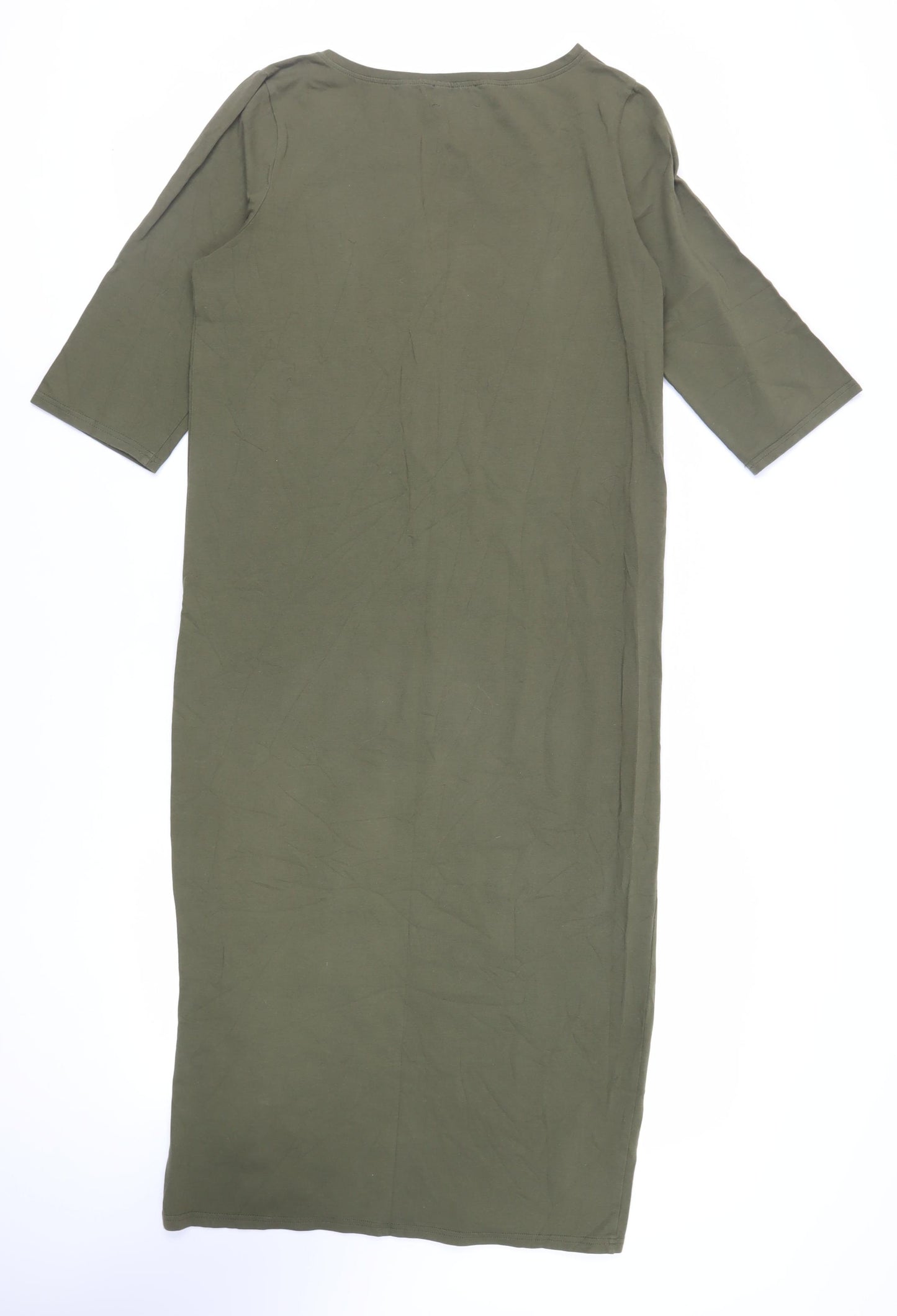 Hush Womens Green Cotton T-Shirt Dress Size M Boat Neck Pullover - Side Slit