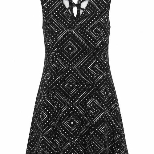 Blue Vanilla Womens Black Geometric Polyester Skater Dress Size 12 Halter Button