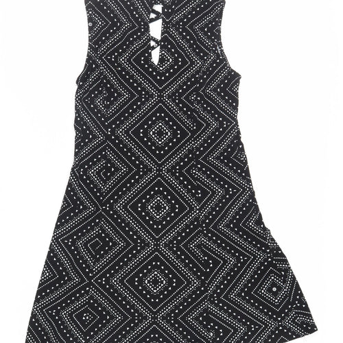 Blue Vanilla Womens Black Geometric Polyester Skater Dress Size 12 Halter Button