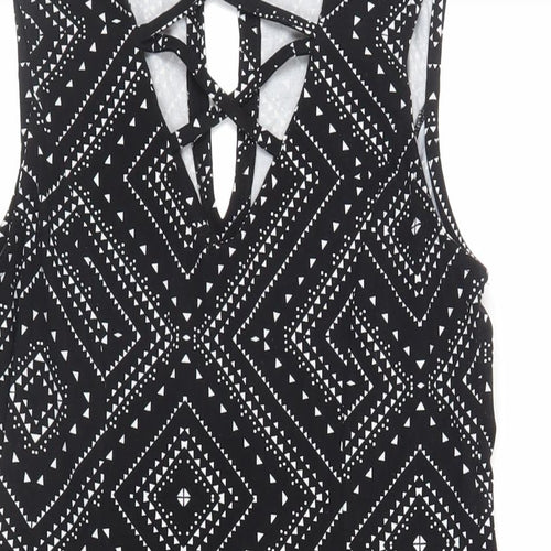 Blue Vanilla Womens Black Geometric Polyester Skater Dress Size 12 Halter Button