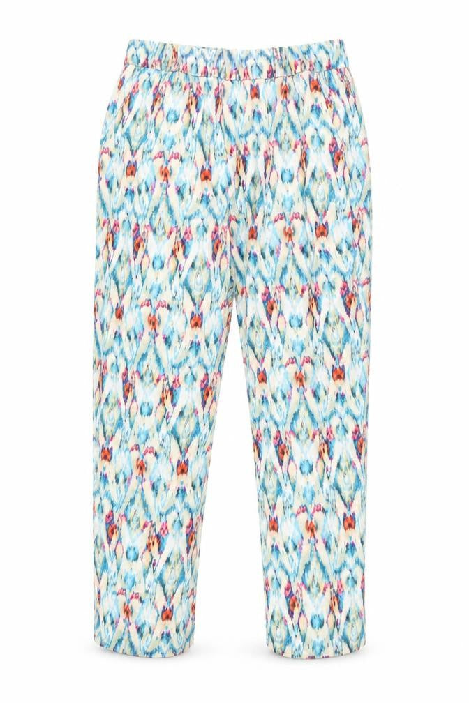 Zara Womens Multicoloured Geometric Viscose Trousers Size L L24 in Regular - Elasticated Waist