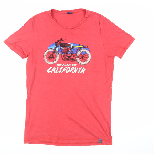 Springfield Mens Red Cotton T-Shirt Size S Crew Neck - California