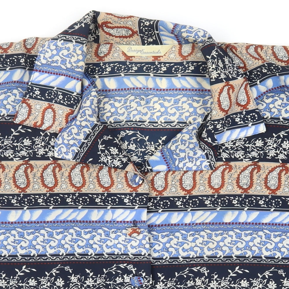 Design Essentials Womens Blue Paisley Polyester Basic Button-Up Size 14 Collared