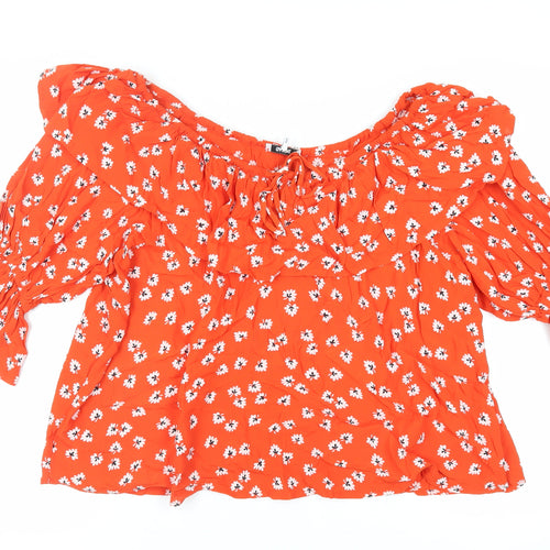 Ganni Womens Red Floral Viscose Basic Blouse Size 14 Off the Shoulder - Ruffle