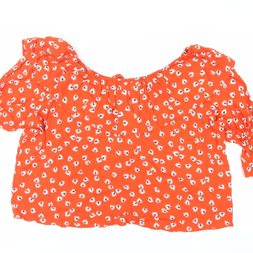 Ganni Womens Red Floral Viscose Basic Blouse Size 14 Off the Shoulder - Ruffle