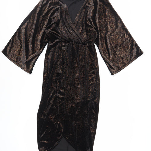 QED London Womens Black Polyester Sheath Size 10 V-Neck Pullover - Glitter