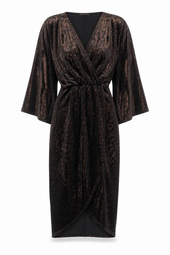 Front view of QED London women’s black polyester sheath, size UK 10, v-neck pullover - glitter