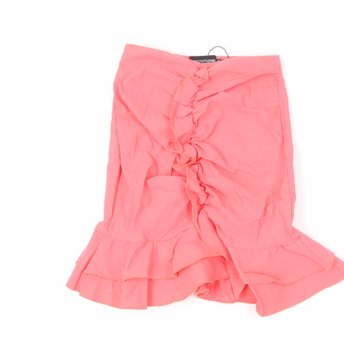 PRETTYLITTLETHING Womens Pink Polyester Mini Skirt Size 6 - Ruched