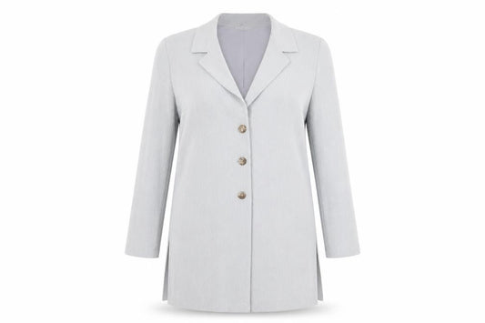 Front view of First Avenue women’s grey jacket blazer, size UK 12, button - unlined