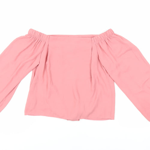 New Look Womens Pink Polyester Cropped Blouse Size 8 Off the Shoulder - Tie Front