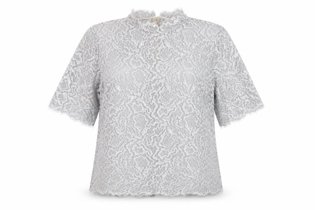 Front view of Next women’s grey nylon basic blouse, size UK 16, mock neck - sheer