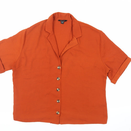 New Look Womens Brown Polyester Basic Button-Up Size 16 Collared