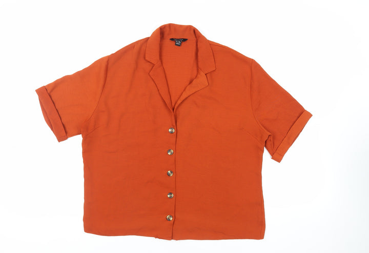 New Look Womens Brown Polyester Basic Button-Up Size 16 Collared