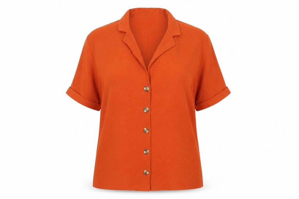 New Look Womens Brown Polyester Basic Button-Up Size 16 Collared