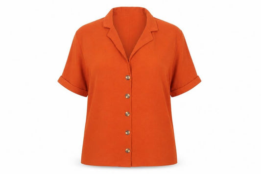 Front view of New Look women’s brown polyester basic button-up, size UK 16, collared