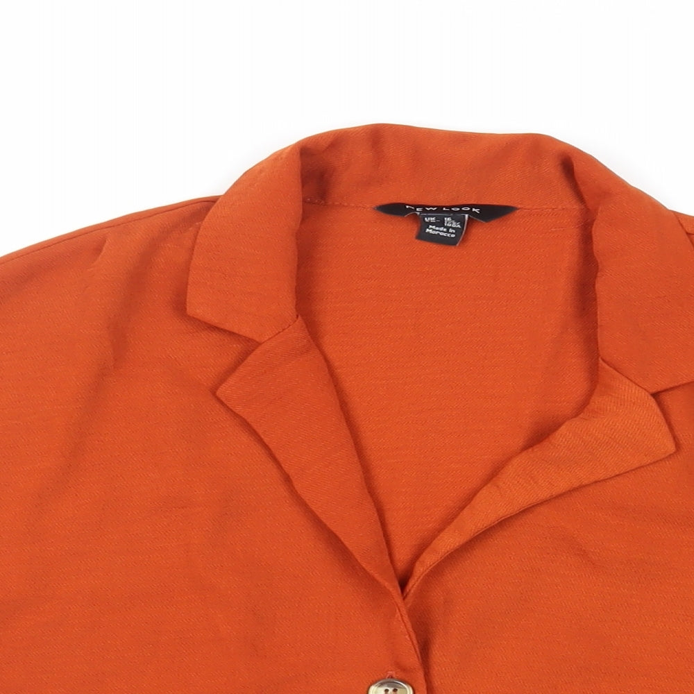 New Look Womens Brown Polyester Basic Button-Up Size 16 Collared