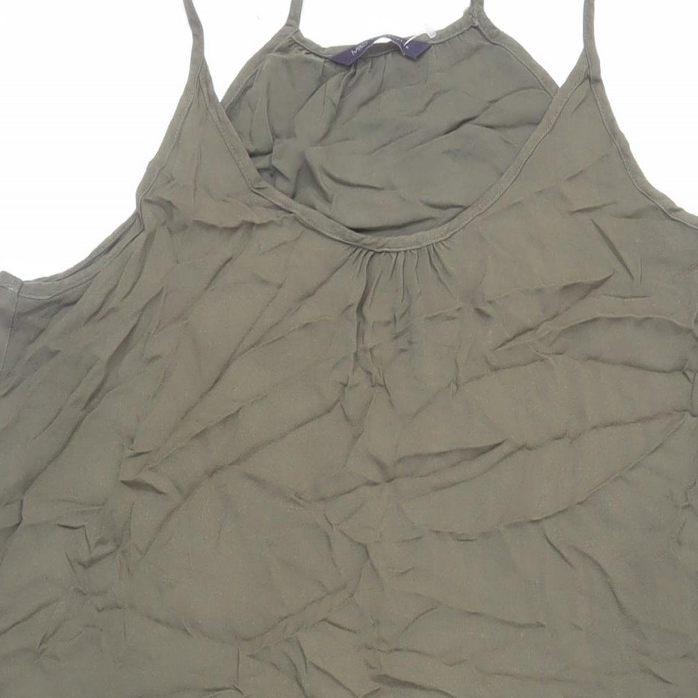 Marks and Spencer Womens Green Viscose Slip Dress Size 12 Round Neck Pullover - Ruffle Pockets