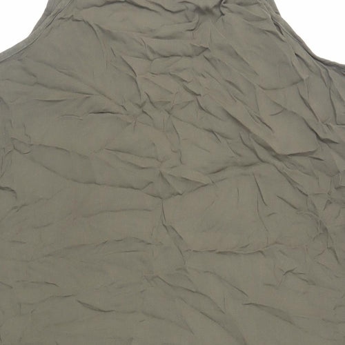 Marks and Spencer Womens Green Viscose Slip Dress Size 12 Round Neck Pullover - Ruffle Pockets