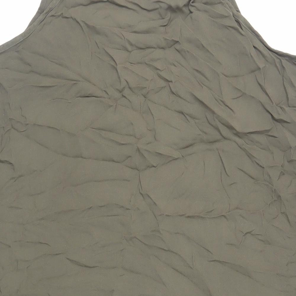 Marks and Spencer Womens Green Viscose Slip Dress Size 12 Round Neck Pullover - Ruffle Pockets