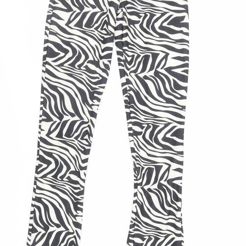 PRETTYLITTLETHING Womens Black Animal Print Polyester Trousers Size 6 L32 in Regular - Elasticated Waist