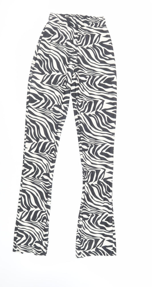 PRETTYLITTLETHING Womens Black Animal Print Polyester Trousers Size 6 L32 in Regular - Elasticated Waist