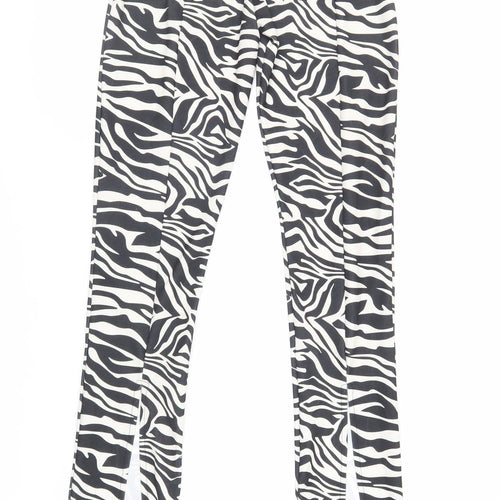 PRETTYLITTLETHING Womens Black Animal Print Polyester Trousers Size 6 L32 in Regular - Elasticated Waist