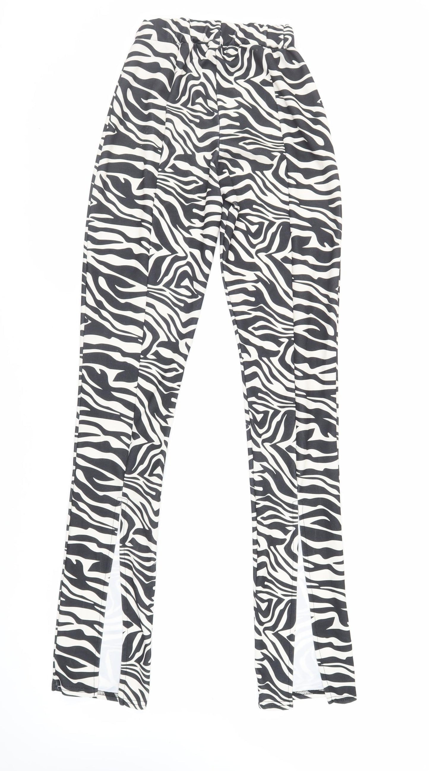 PRETTYLITTLETHING Womens Black Animal Print Polyester Trousers Size 6 L32 in Regular - Elasticated Waist