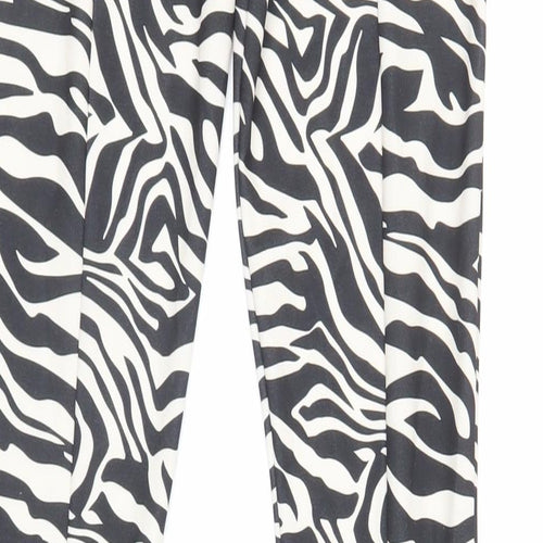 PRETTYLITTLETHING Womens Black Animal Print Polyester Trousers Size 6 L32 in Regular - Elasticated Waist